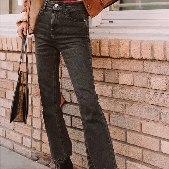 BDG Kick Flare High Rise Cropped Black Jeans - Picture 1 of 16